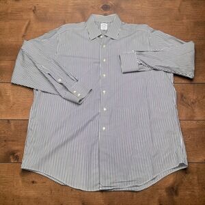Vintage Brooks Brothers Makers Mens 17.5 35 Striped Dress Shirt Made in USA